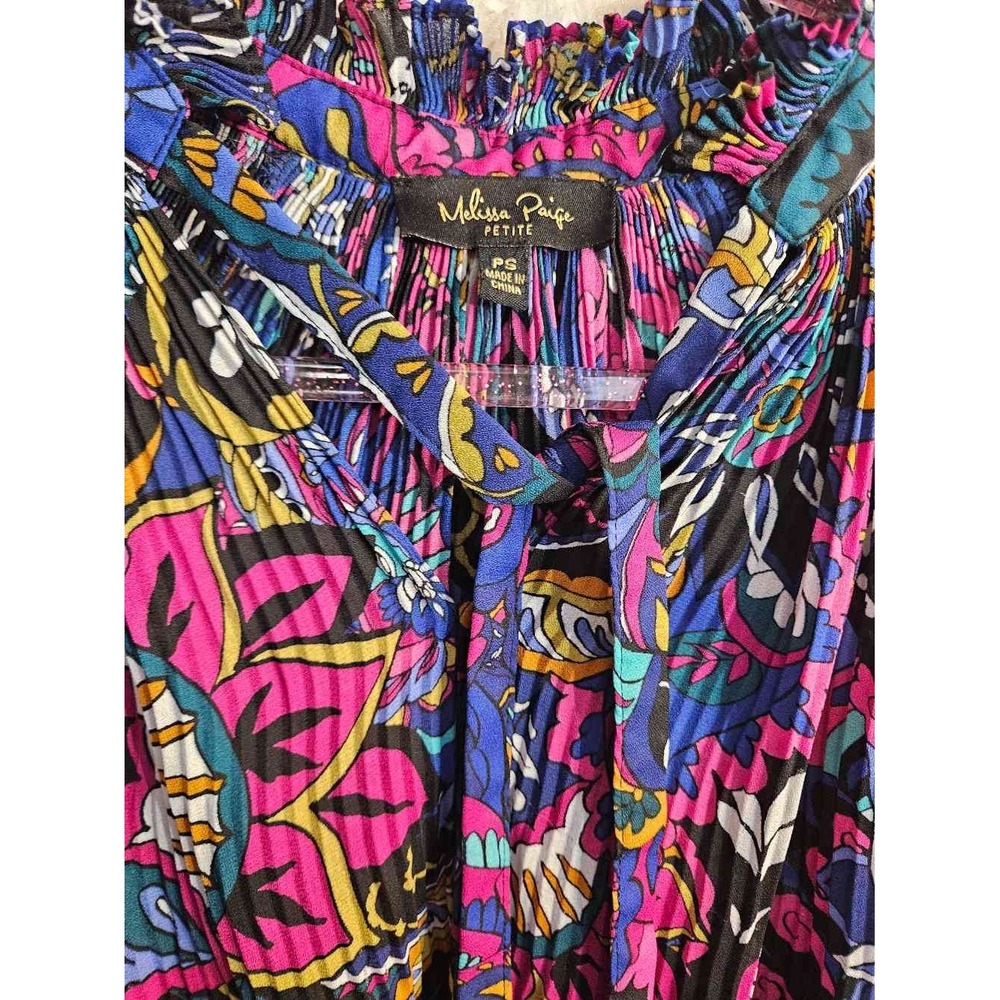 Melissa Paige Sz PS Floral Pleated Layering Blouse Ruffle Neck Flowy Sleeve #558 - Picture 2 of 10